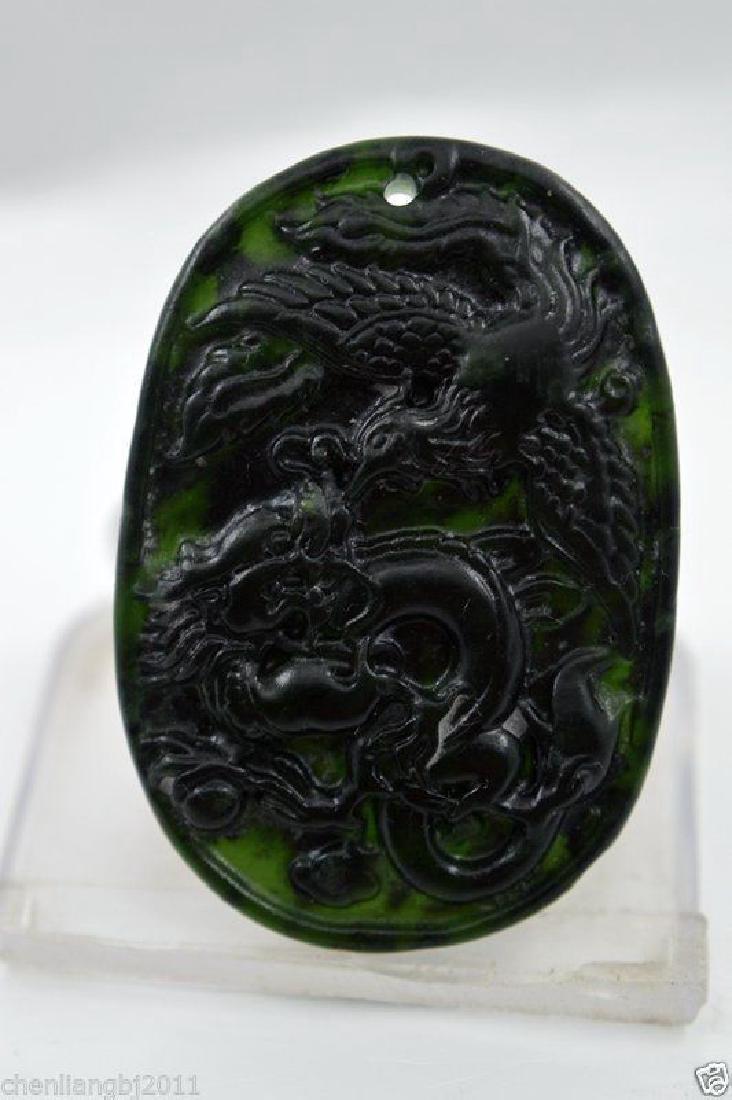 HAND CARVED JADE DRAGON & PHOENIX PENDANT (1 of 1)