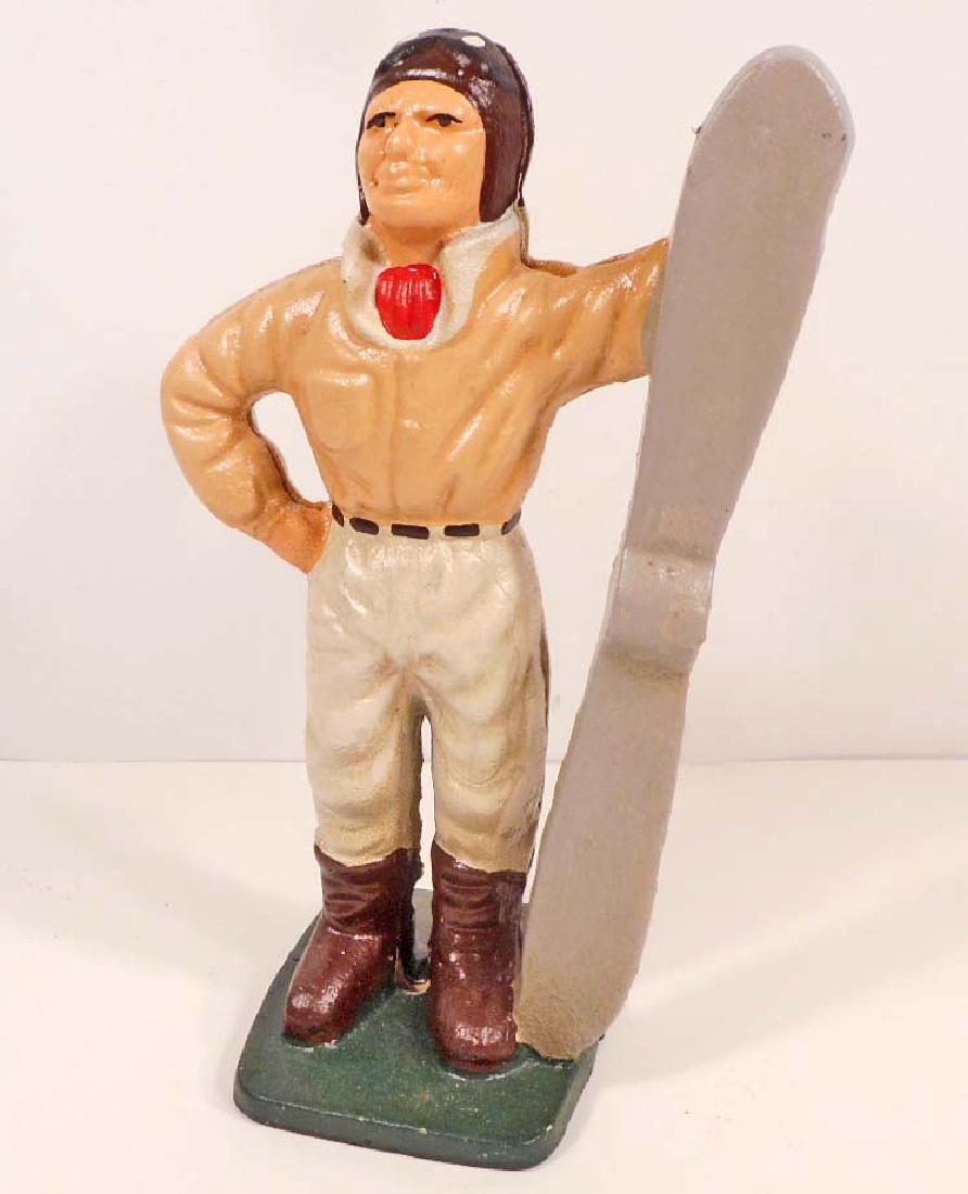 CAST IRON PILOT FIGURAL BANK: 8.5" tall