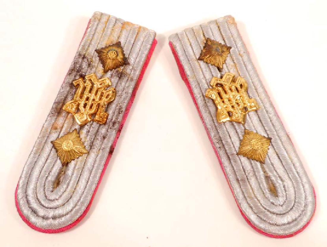 PAIR OF GERMAN NAZI WAFFEN SS PANZER LAH CAPTAIN: They measure 1 3/8" wide by 4 3/16" long. They have a brass 'LAH' cypher in the center for the Leibstardarte Adolf Hitler Division with a brass pip on each side. These are the slip on variety.