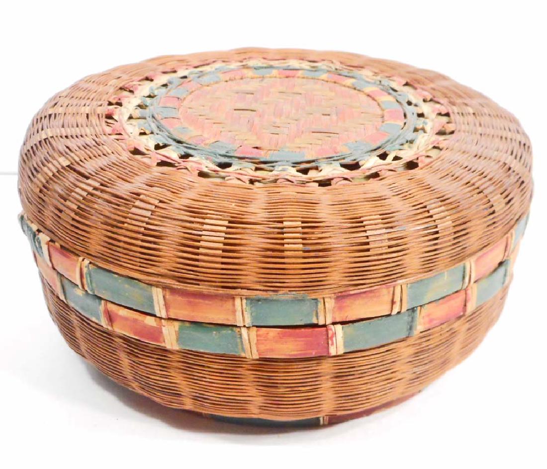VINTAGE SEWING BASKET: 9" diameter by 4" tall