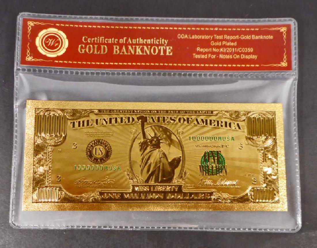 COLLECTIBLE ONE MILLION DOLLAR GOLD BANKNOTE W/ COA: No bullion, no monetary value
