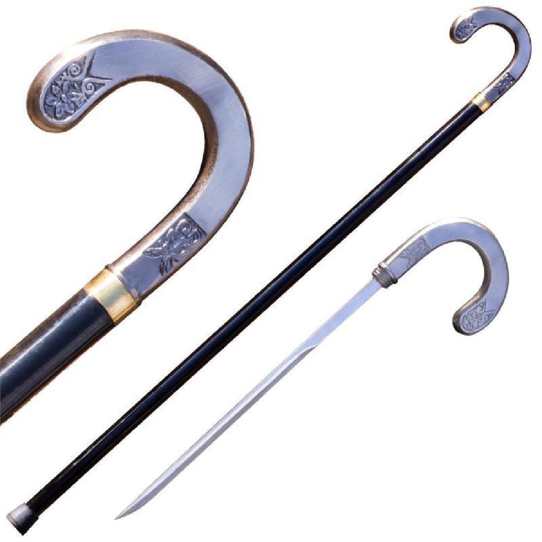 SILVER CROOK WALKING SWORD CANE (1 of 1)
