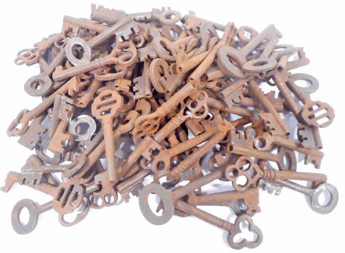LOT OF 100 CAST IRON ANTIQUE CABINET KEYS (1 of 1)
