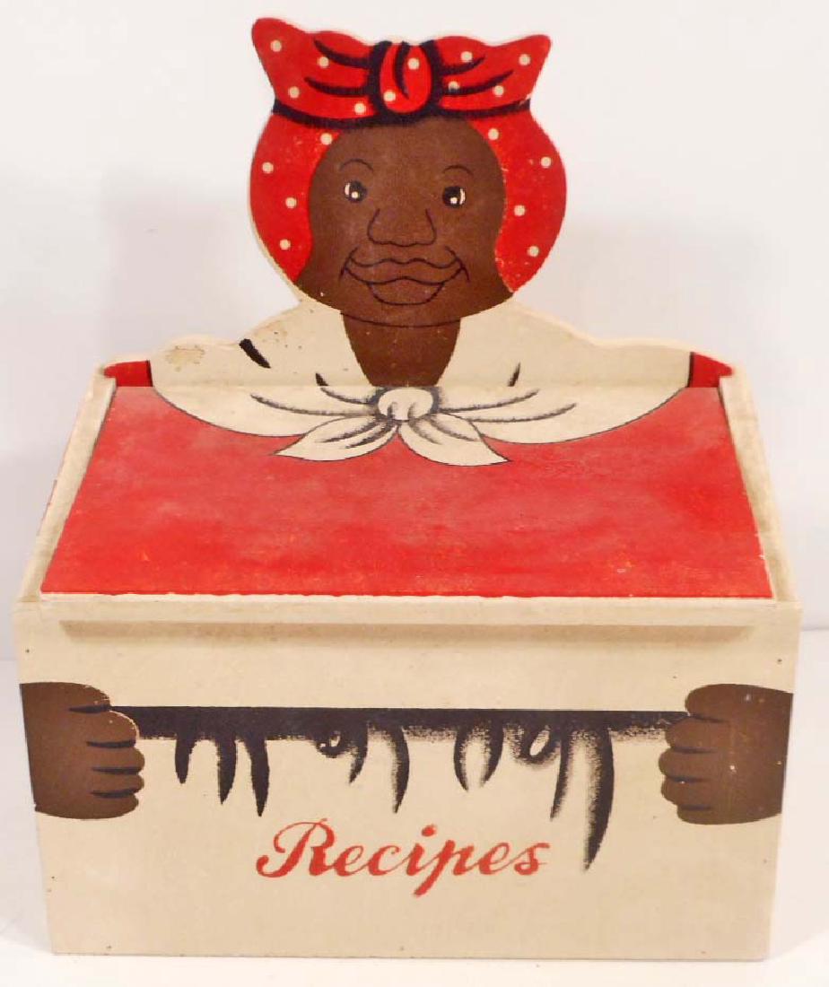 BLACK AMERICANA WOOD RECIPE BOX: 7.25" tall