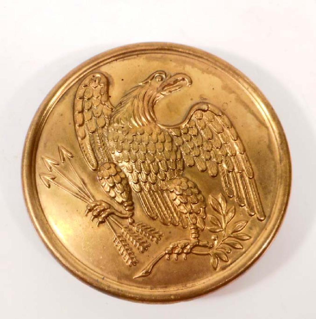 US CIVIL WAR UNION EAGLE ENLISTED MANS BELT BUCKLE: Measures 2 1/2" in diameter. Has Three (3) brass prongs on the reverse side. Stamped brass construction with a lead filled back.