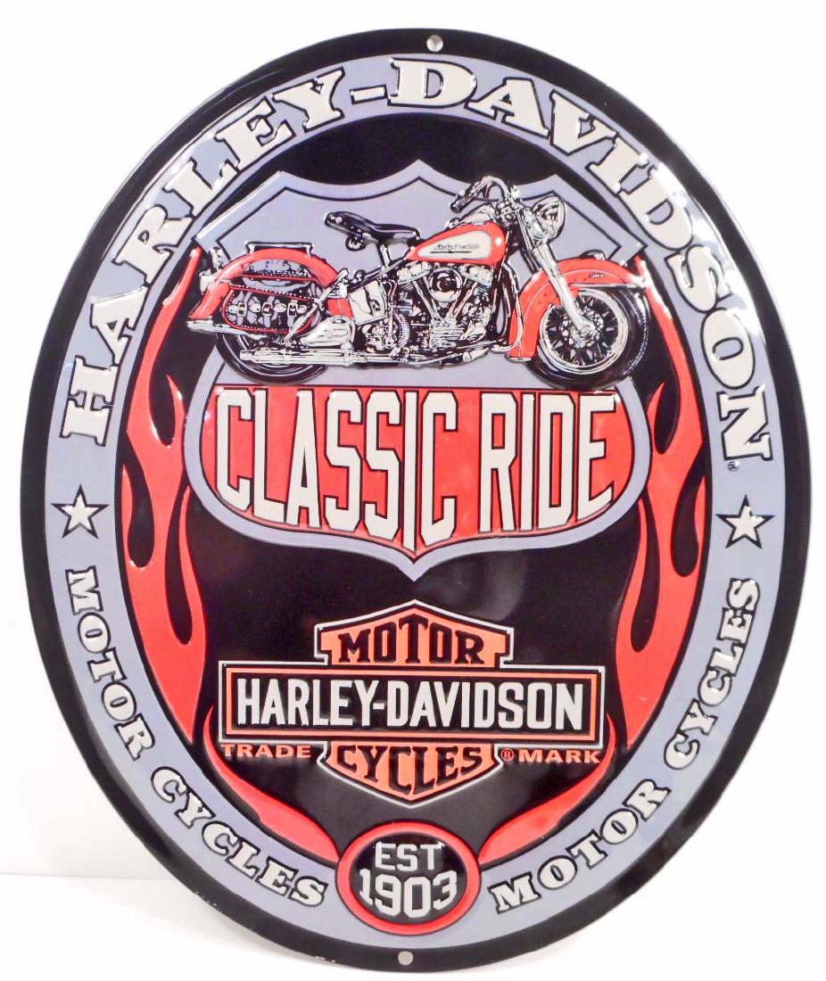 HARLEY DAVIDSON CLASSIC RIDE OVAL EMBOSSED METAL TIN: 15.5" x 13"