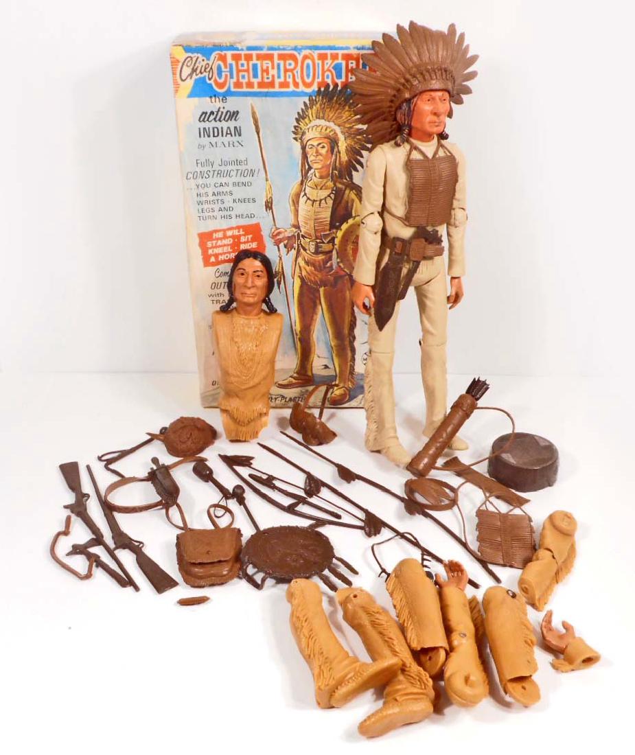 VINTAGE MARX JOHNNY WEST CHIEF CHEROKEE ACTION FIGURE: Comes with accessories and extra action figure parts.