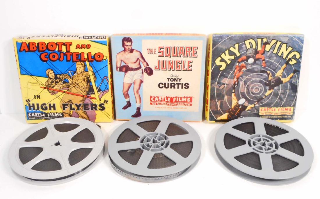 LOT OF 3 VINTAGE 8MM MOVIE REELS - ABBOT & COSTELLO IN: Abbott and Costello, Tony Curtis in The Square Jungle and Sky Diving