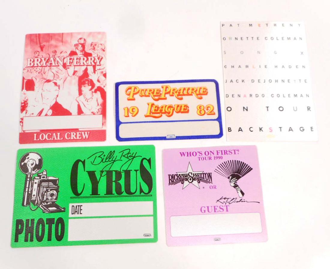 LOT OF 5 VINTAGE BACKSTAGE PASSES: BILLY RAY CYRUS, BRYAN FERRY, PURE PRAIRIE LEAGUE, RICKY VAN SHELTON & KT OSLIN, PAT METHENY