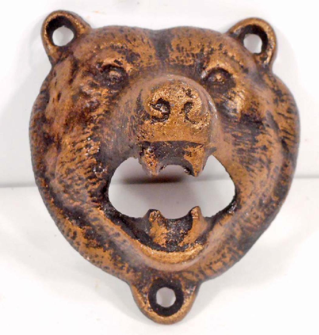 CAST IRON BEAR HEAD BOTTLE OPENER - WALL MOUNT: 4" tall