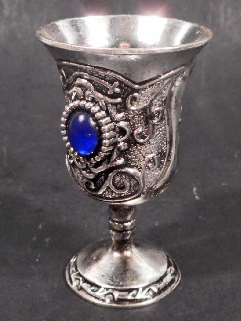 TIBETAN SILVER CUP W/ BLUE JEWEL: 3" tall