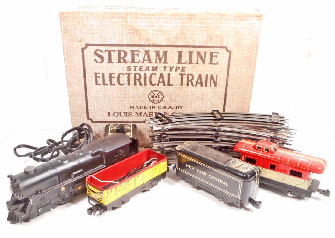 C. 1950'S MARX STREAM LINE ELECTRICAL TRAIN SET IN: 1950's Marx Stream Line Steam Type Electrical Train Railroad Set in the Original Box. Complete