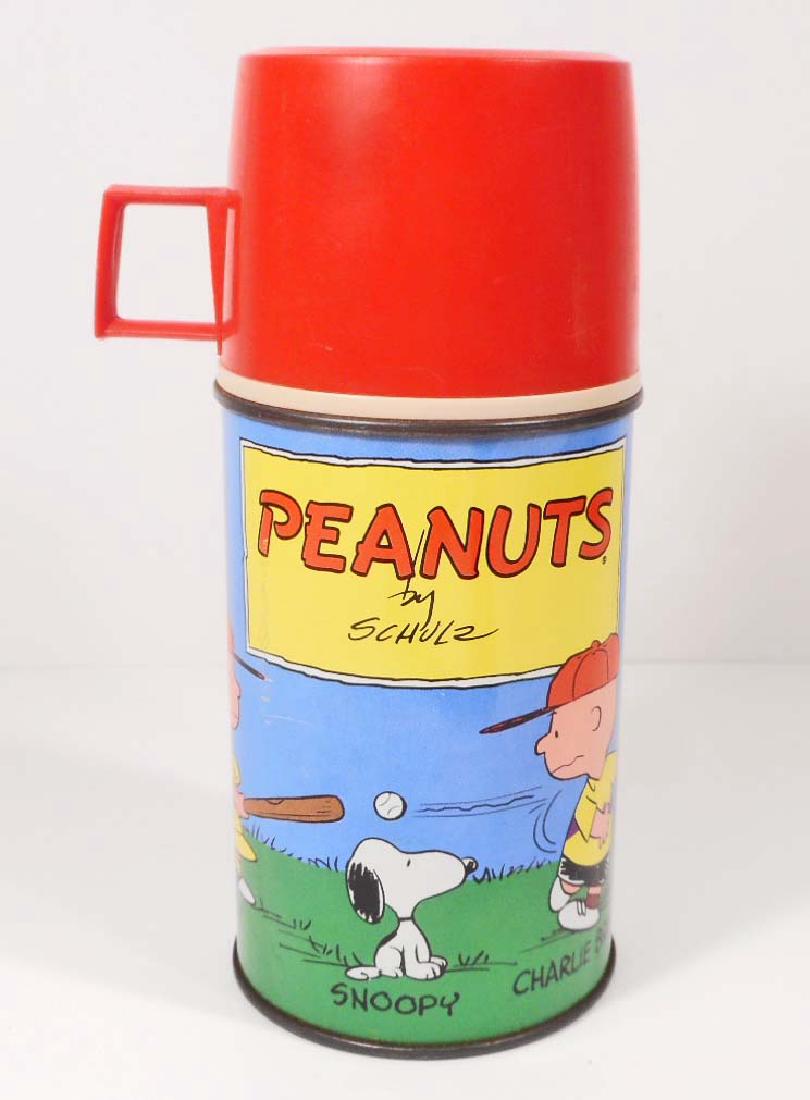 VINTAGE 1959 PEANUTS SNOOPY METAL LUNCH PAIL THERMOS: 7.5" tall
