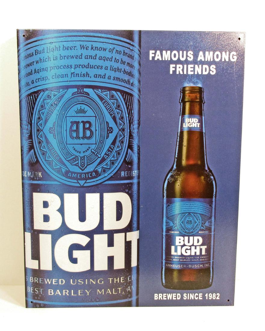 BUD LIGHT ADVERTISING METAL SIGN: 12.5" by 16"