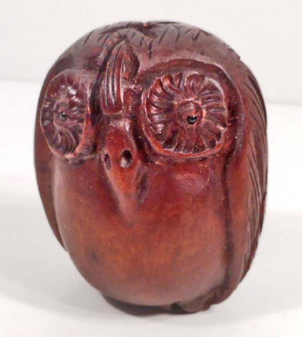BOXWOOD NETSUKE OWL FIGURINE: N/A