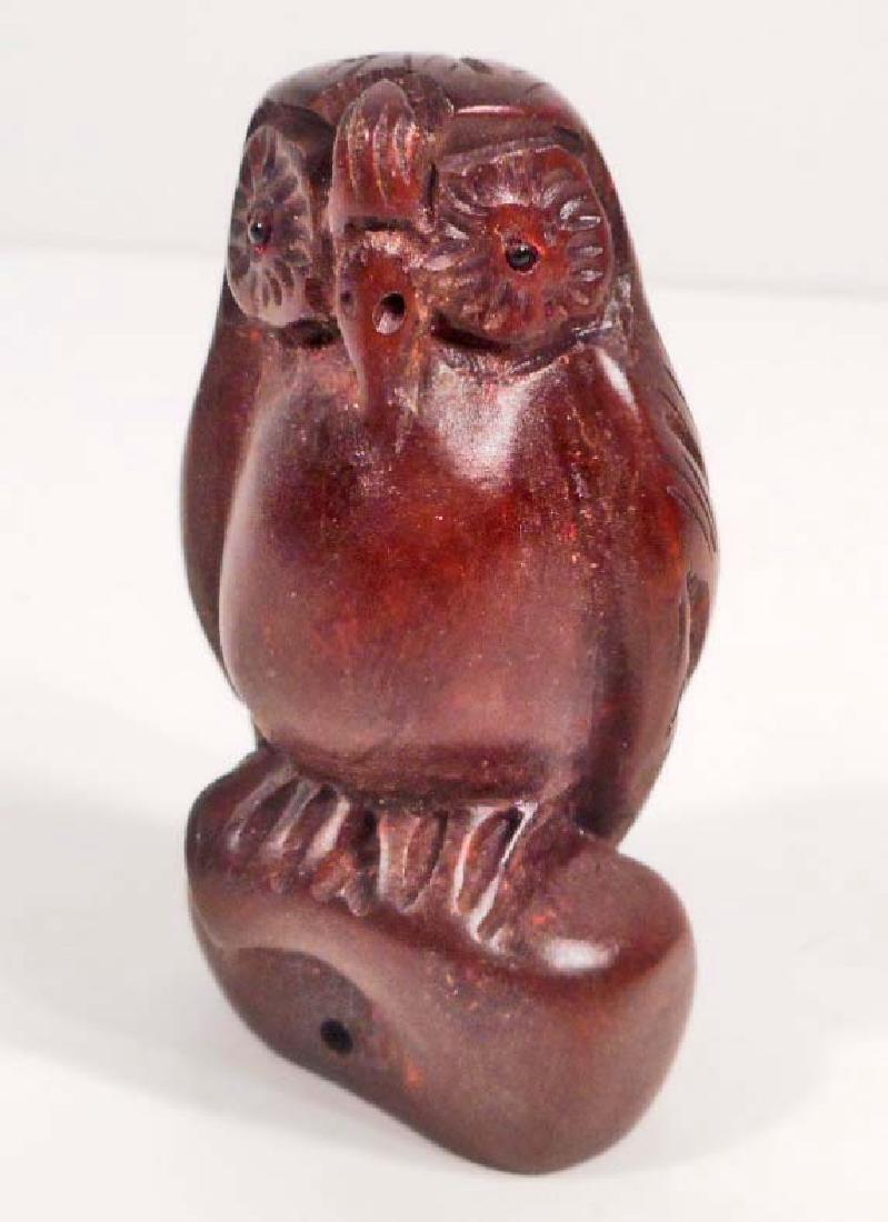 JAPANESE BOXWOOD OWL NETSUKE FIGURINE: N/A