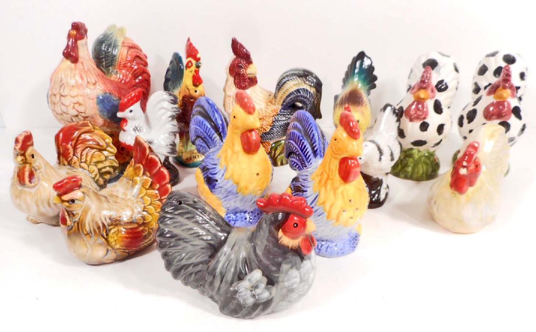LARGE LOT OF VINTAGE CHICKEN & ROOSTER SALT & PEPPER: at least 5 sets of chicken and rooster salt & pepper shakers. All in good condition