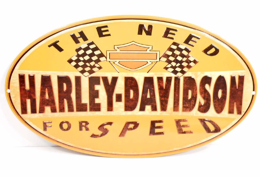 HARLEY DAVIDSON NEED FOR SPEED EMBOSSED METAL TIN SIGN: 18" x 10.5"