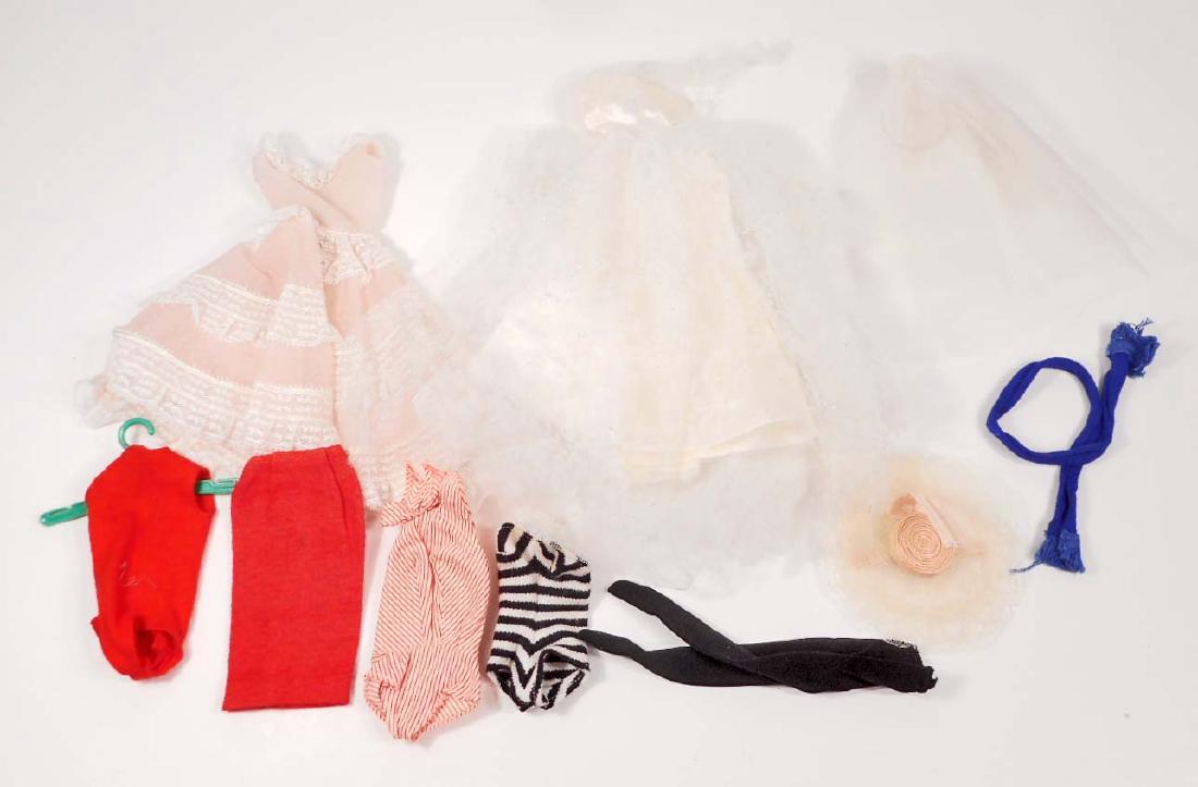 LOT OF VINTAGE 1960'S MATTEL BARBIE DOLL CLOTHES: Original swimsuits, Wedding dress, Barbie Tags