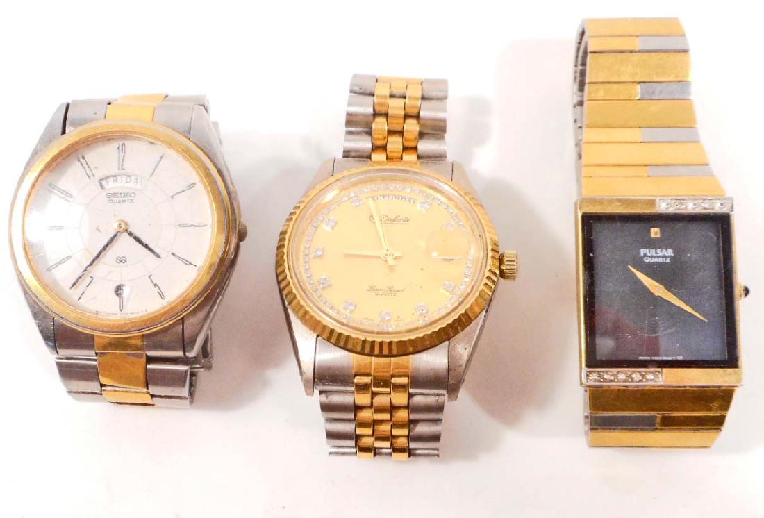 LOT OF 3 VINTAGE MENS WRIST WATCHES: Pulsar, Seiko, etc