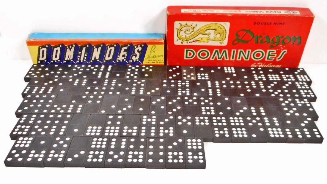 LOT OF 2 VINTAGE BOXES OF DOMINOES BY HALSAM: N/A