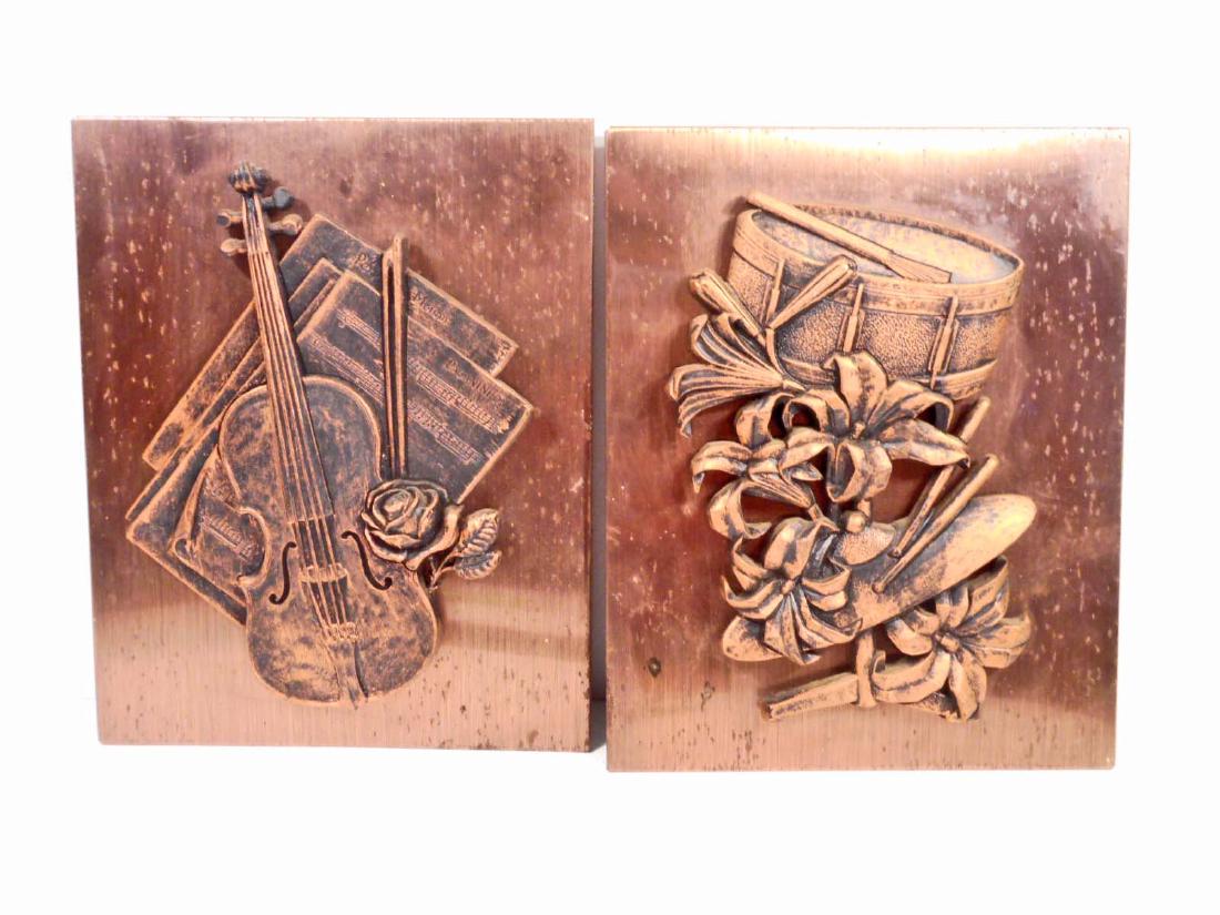 LOT OF 2 VINTAGE COPPERCRAFT WALL ART PICTURES: 3-D Musical art. 8" by 10"