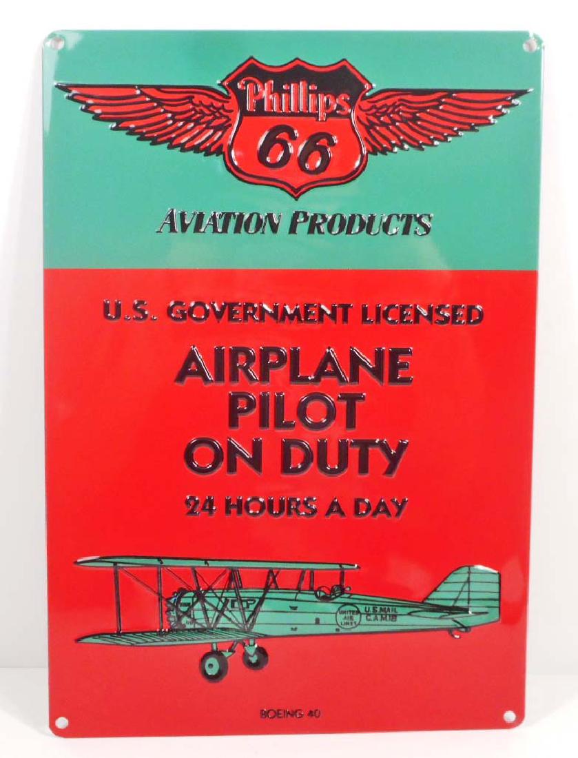 PHILLIPS 66 AIRPLANE PILOT ON DUTY EMBOSSED METAL TIN: 15" x 10"