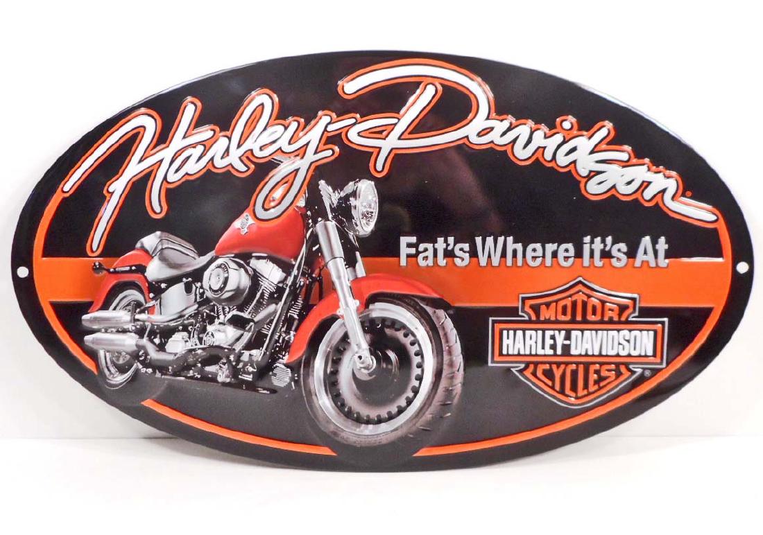 HARLEY DAVIDSON FATS WHERE ITS AT OVAL EMBOSSED METAL: 18" x 10.5"