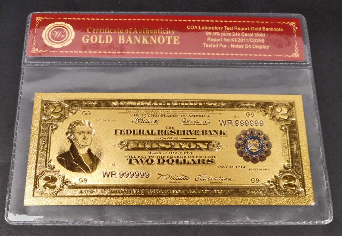 99.9% 24K TWO DOLLAR GOLD BANKNOTE W/COA (1 of 2)