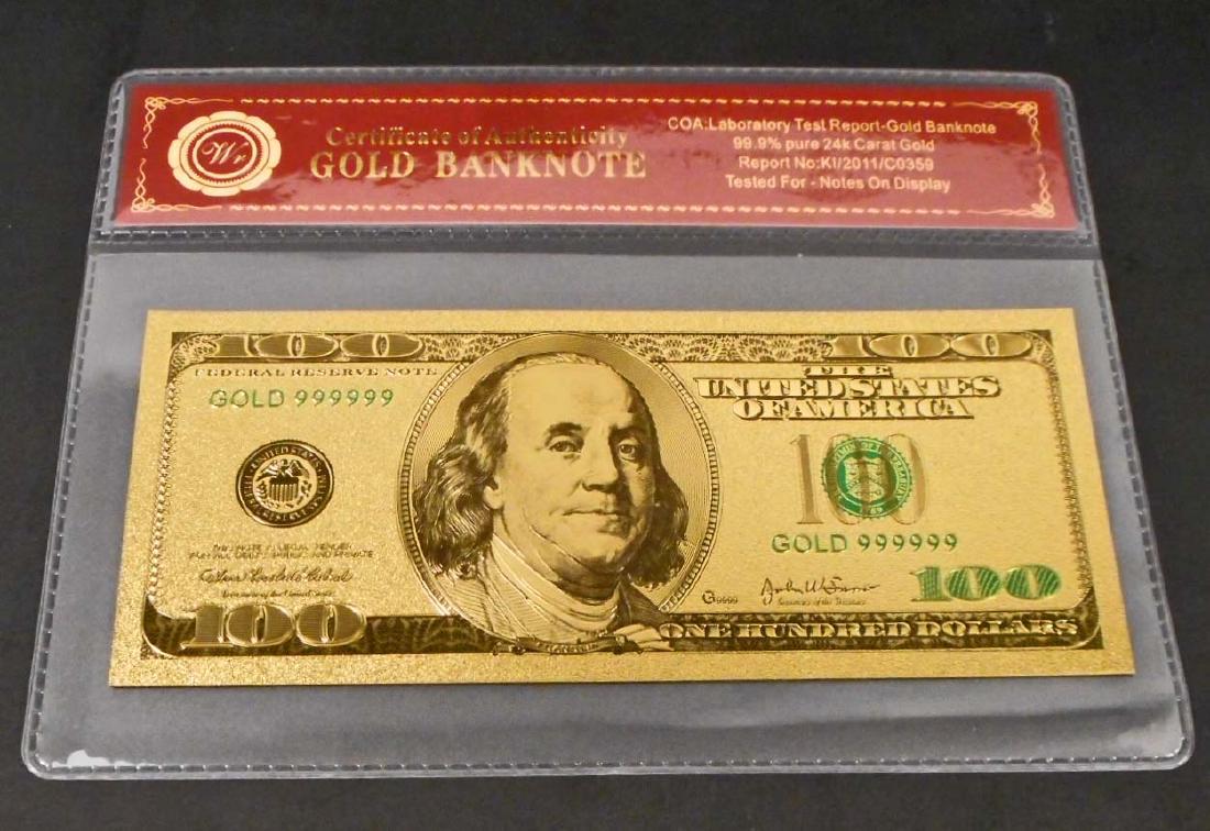 99.9% 24K ONE HUNDRED DOLLAR GOLD BANKNOTE W/COA (1 of 2)