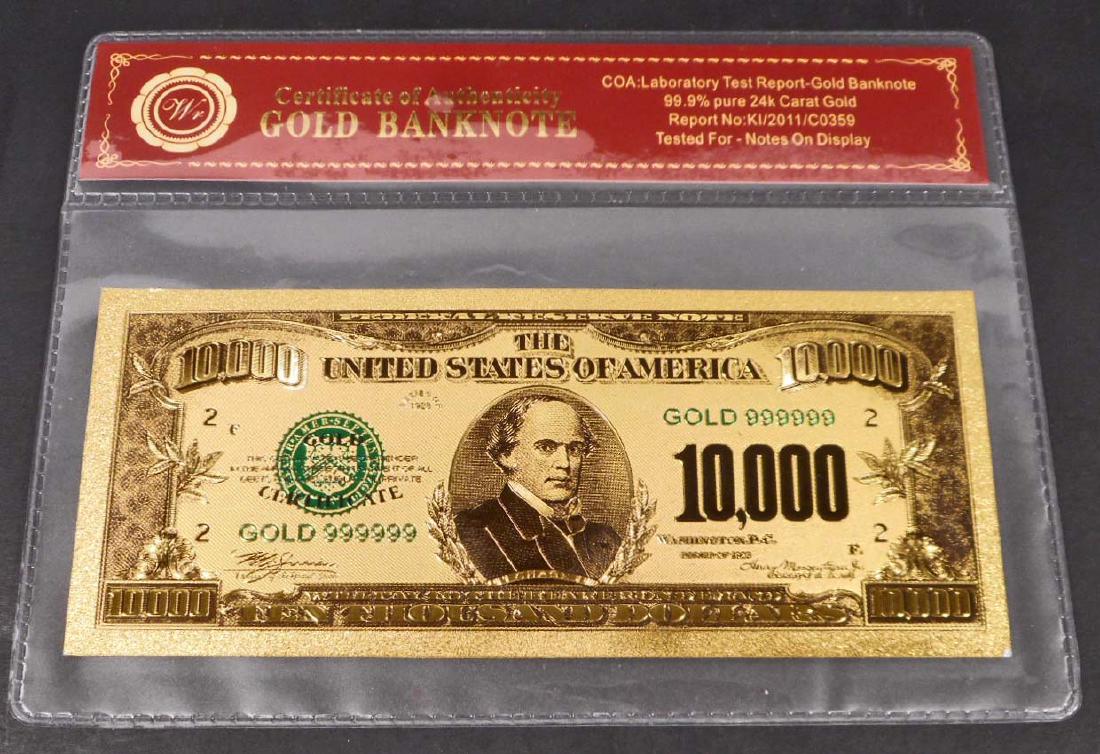 99.9% 24K TEN THOUSAND DOLLAR GOLD BANKNOTE W/COA: No monetary value
