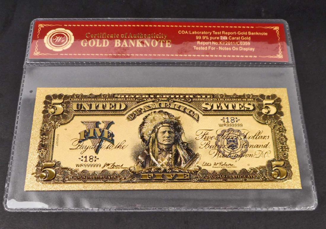 99.9% 24K ONE DOLLAR GOLD BANKNOTE W/COA: No monetary value