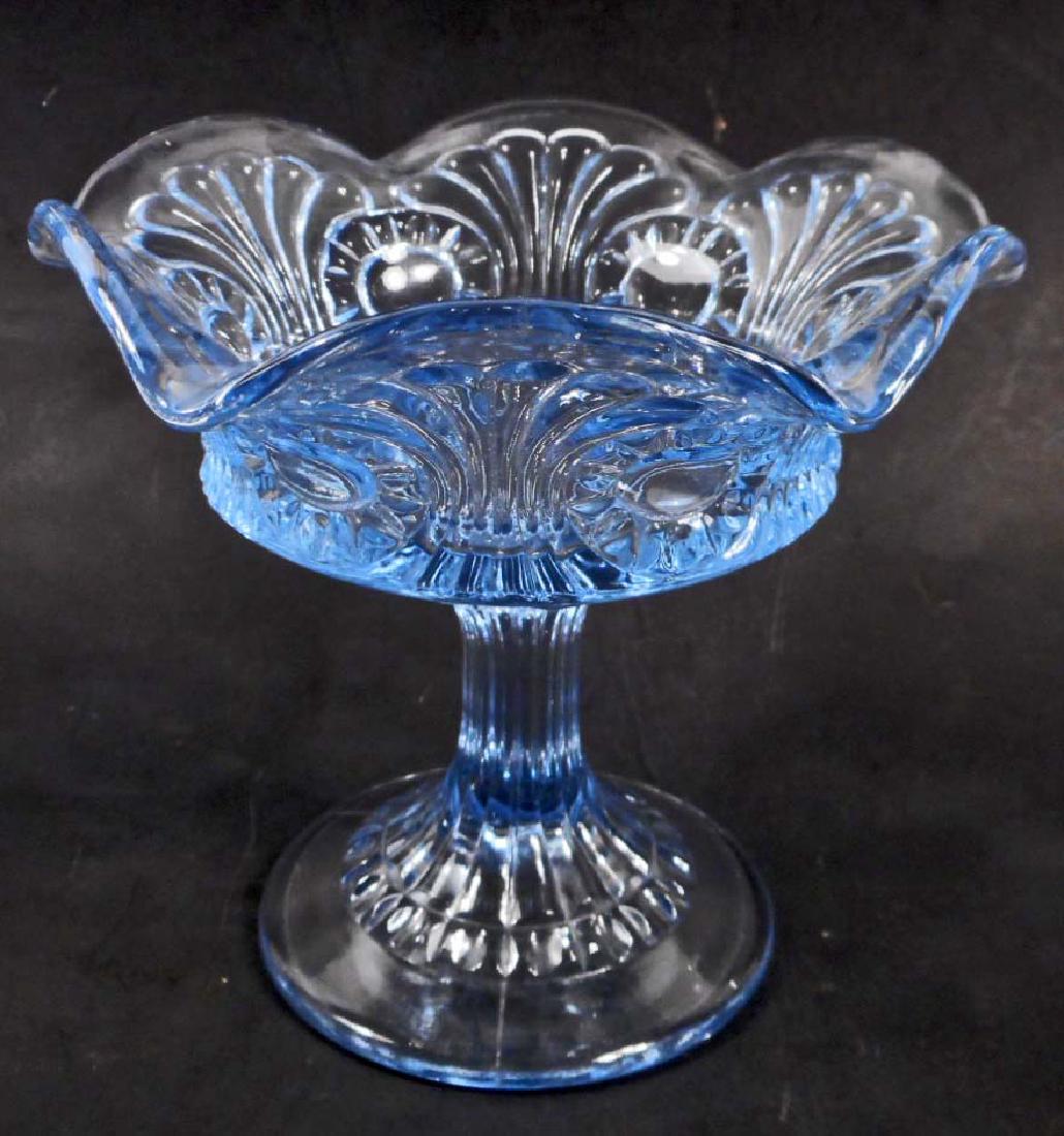 VINTAGE FENTON BLUE GLASS COMPOTE: 5.5" diameter by 5" tall