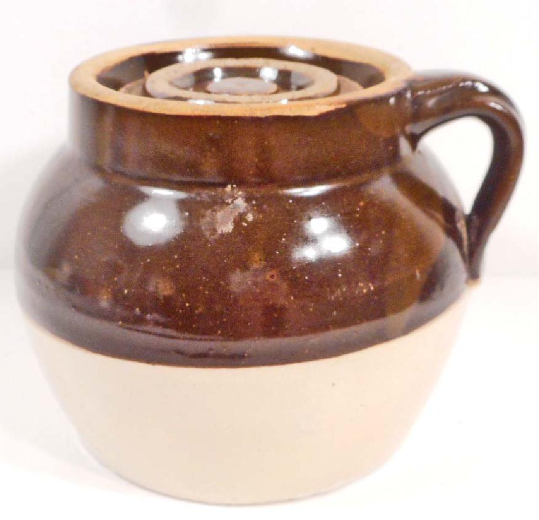 ANTIQUE STONEWARE BEAN CROCK: 6" diameter by 5" tall