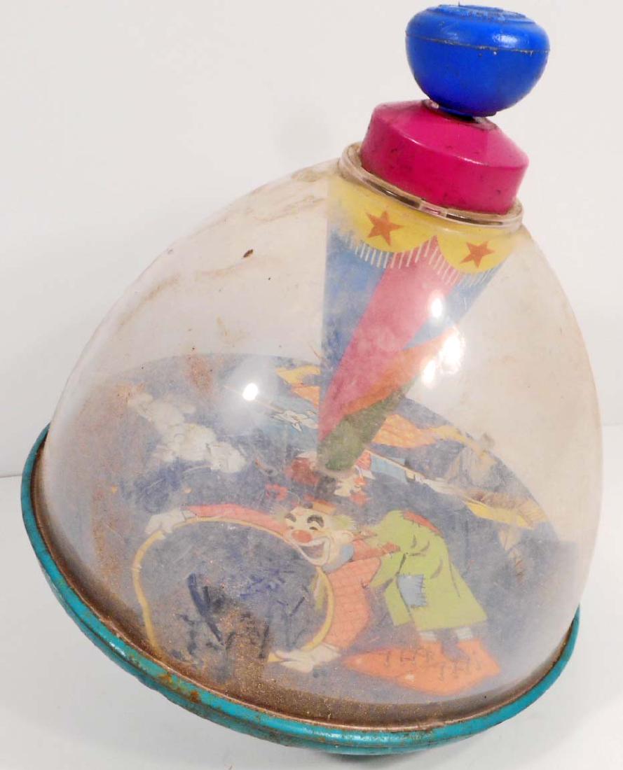 VINTAGE CHEN TIN LITHO TOY SPINNING TOP: Wooden beads inside