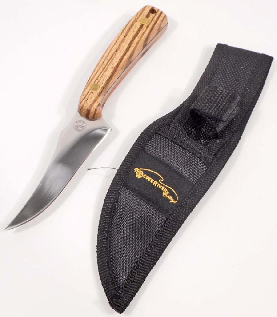OCOEE RIVER FISHING KNIFE W/ SHEATH & ZEBRA WOOD HANDLE: 7" long - New in the Box