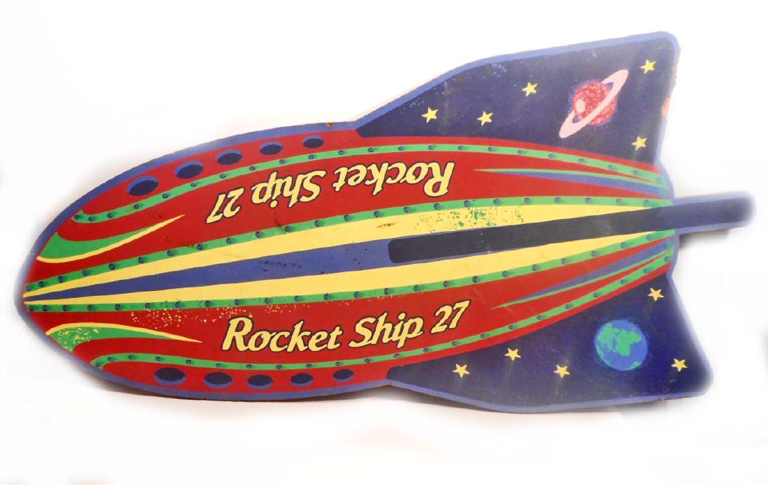 VINTAGE ROCKET SHIP 27 DIE CUT WOODEN SIGN: 35" tall