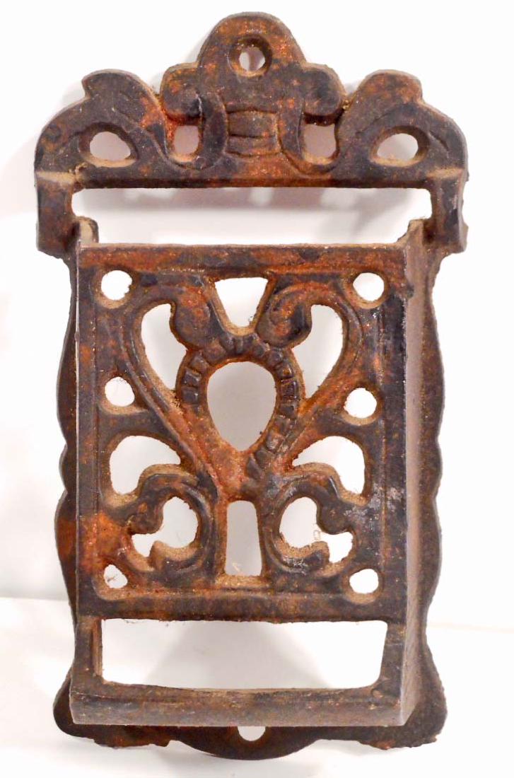 VINTAGE CAST IRON MATCH HOLDER - WALL MOUNT: 6" tall