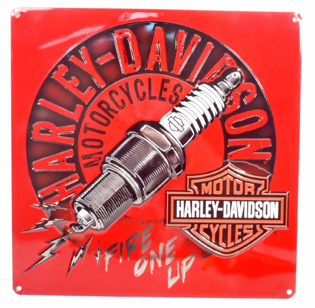 HARLEY DAVIDSON FIRE ONE UP EMBOSSED METAL TIN SIGN: 14.5" x 14.5"