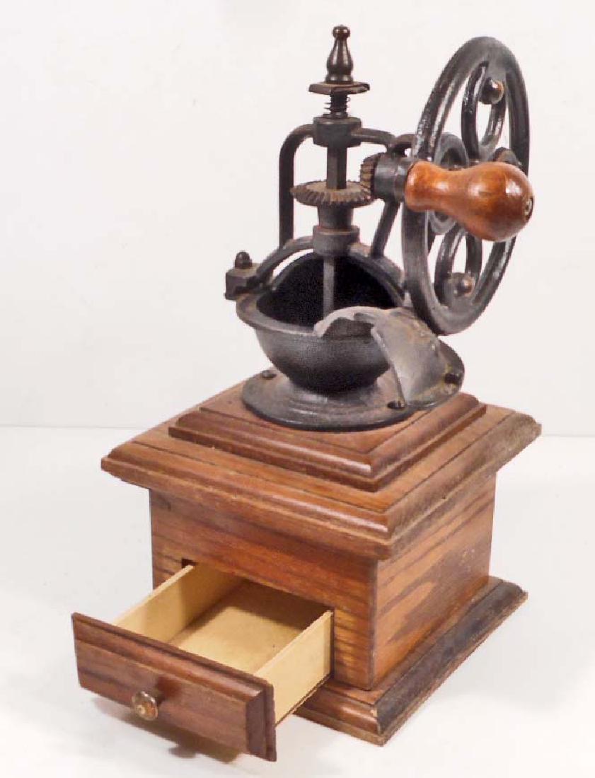 VINTAGE WOODEN & CAST IRON COFFEE GRINDER: 11" tall