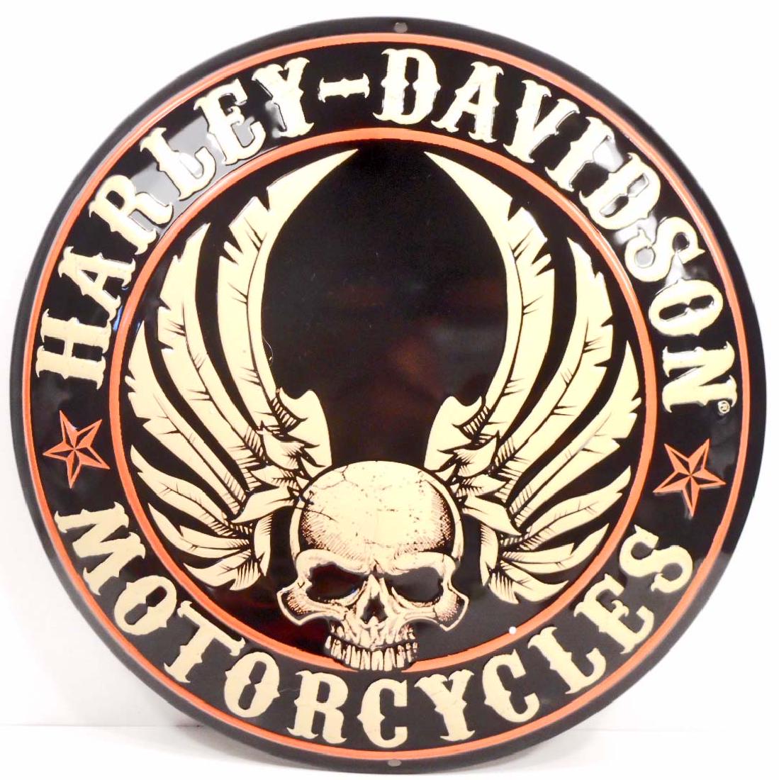 HARLEY DAVIDSON FLYING SKULL ROUND BUTTON EMBOSSED: 14" Diameter