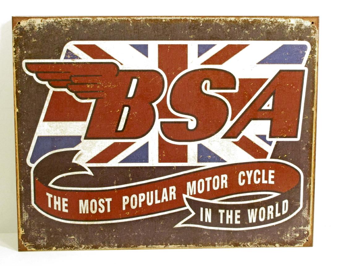 BSA MOTORCYCLE ADVERTISING METAL SIGN: 12.5" by 16"