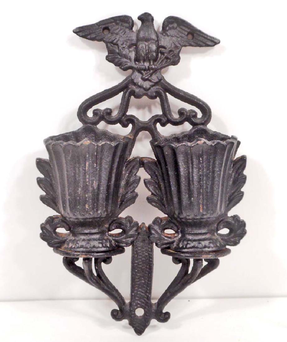 VINTAGE CAST IRON MATCH HOLDER W/ EAGLE: 7.5" tall