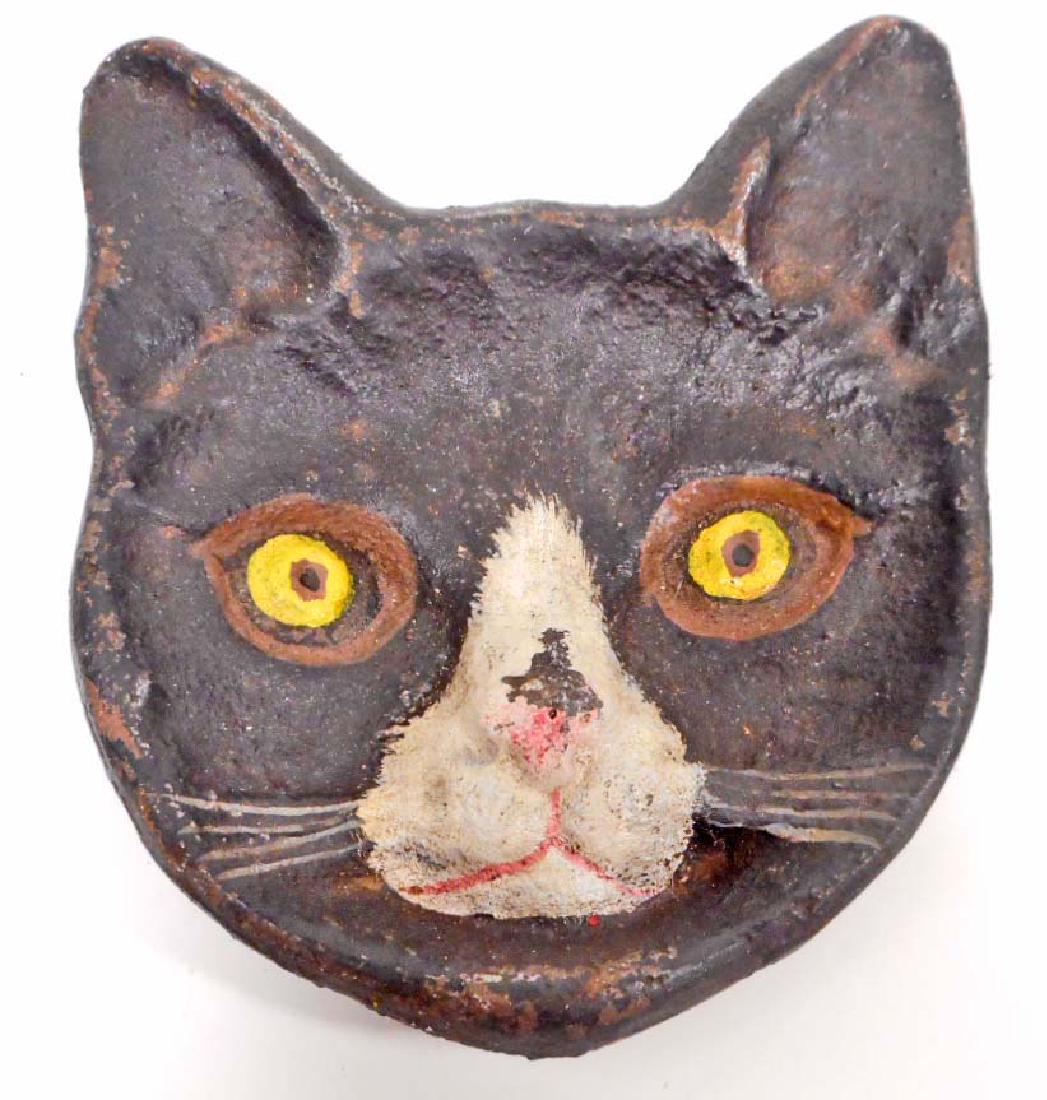 CAST IRON CAT COIN / TRINKET DISH: 4" tall