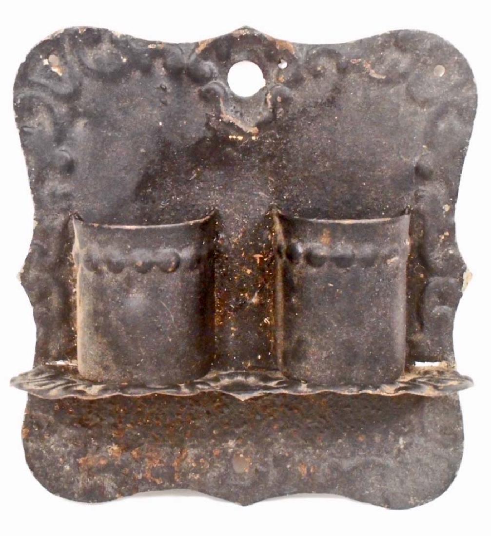 VINTAGE PRESSED STEEL MATCH HOLDER - WALL MOUNT: 5" tall