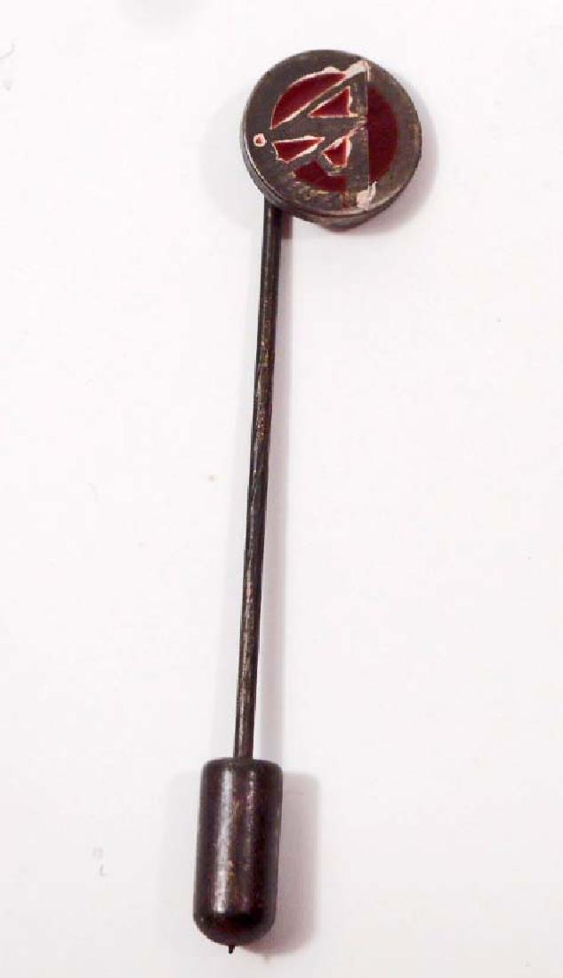 GERMAN NAZI SA STURM ABTEILUNG LAPEL STICK PIN: . Measures 3/8" in diameter. The reverse side is maker marked 'RZM M1/101'. Nickel construction with brown enamel.