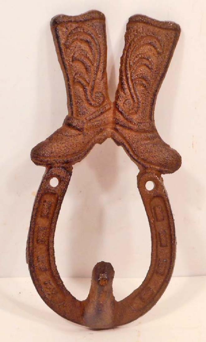 CAST IRON COWBOY BOOTS W/ HORSESHOE HOOK - WALL MOUNT: 6" tall