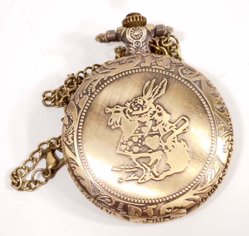 ALICE IN WONDERLAND RABBIT POCKET WATCH W/ CHAIN: N/A