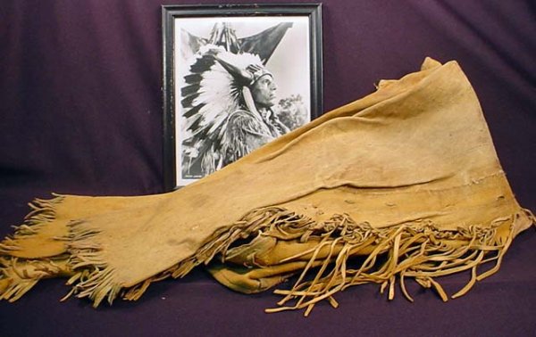 VINTAGE IRON EYES CODY HANDMADE BUCKSKIN LEATHER P: Native American Indian Style. From His Estate. Stamped with His Name Numerous Times on the inside and he also wrote IE CODY on the Waistband. Possibly used as Film or TV Costume. Iron Eyes Cody Acted 