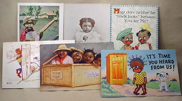LOT OF 6 VINTAGE BLACK AMERICANA POSTCARDS: Incl. Banjo Player, Comic, Beautiful Baby Photo Postcard, More!